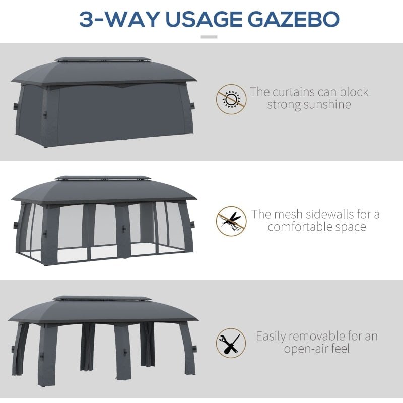 10' x 12' Patio Gazebo, Outdoor Gazebo Canopy Shelter with Vented Roof Dark Gray - My Shaded Yard