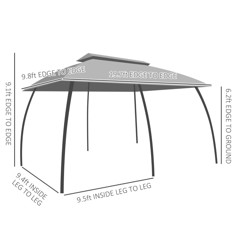 10' x 12' Patio Gazebo, Outdoor Gazebo Canopy Shelter with Vented Roof Dark Gray - My Shaded Yard