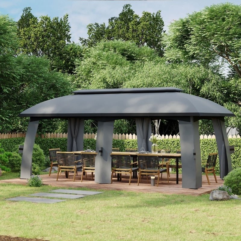 10' x 12' Patio Gazebo, Outdoor Gazebo Canopy Shelter with Vented Roof Dark Gray - My Shaded Yard