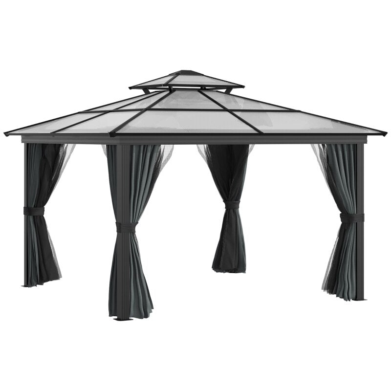 10x10 Hardtop Gazebo with Aluminum Frame, Polycarbonate Gazebo Black - My Shaded Yard