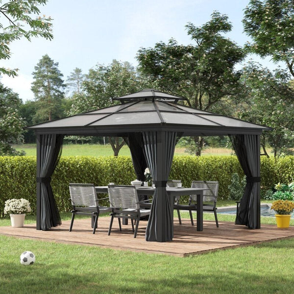 10x10 Hardtop Gazebo with Aluminum Frame, Polycarbonate Gazebo Black - My Shaded Yard