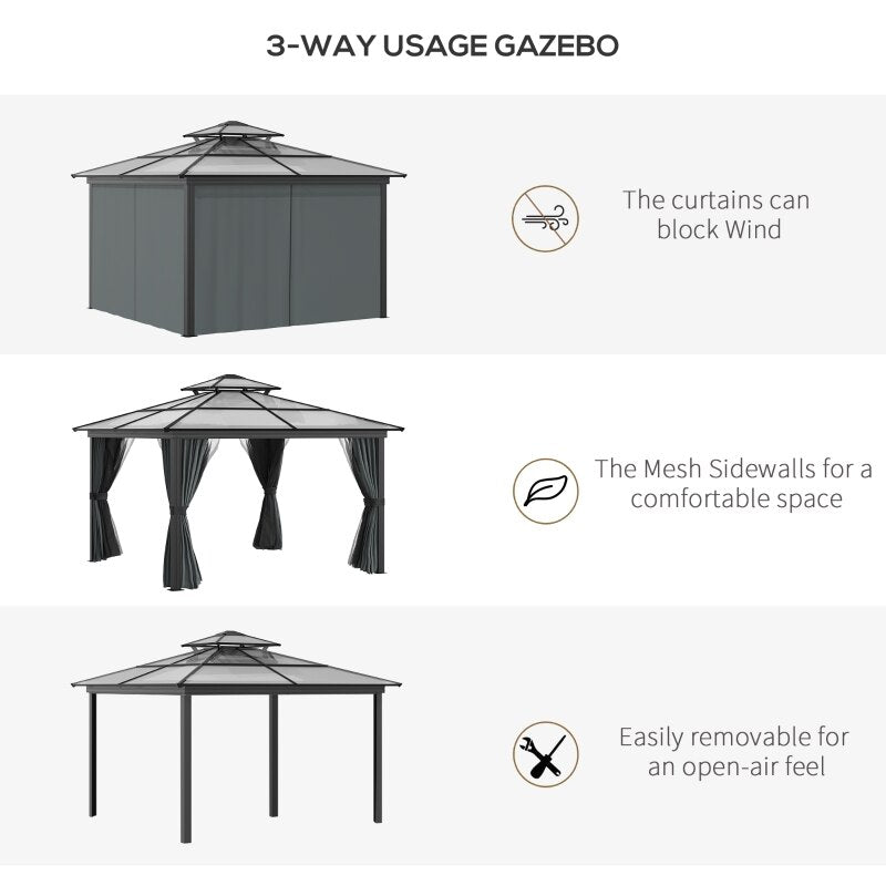 10x10 Hardtop Gazebo with Aluminum Frame, Polycarbonate Gazebo Black - My Shaded Yard