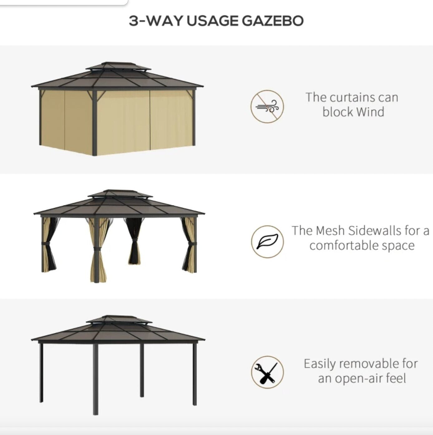 11x15 Hard Top Gazebo with Aluminum Frame, Polycarbonate Gazebo - My Shaded Yard