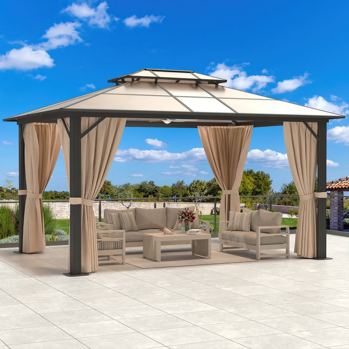 13' x 10' Hardtop Gazebo, Outdoor PVC Double Roof Canopy, Aluminum Frame - My Shaded Yard