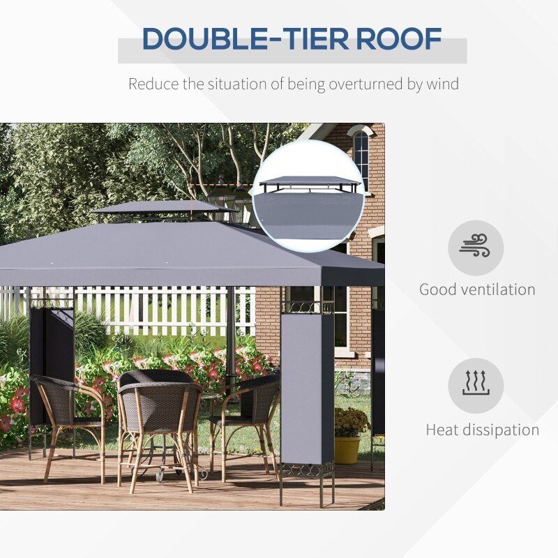 13' X 10' Patio Gazebo Outdoor Canopy Shelter w/ Double Vented Roof Grey - My Shaded Yard