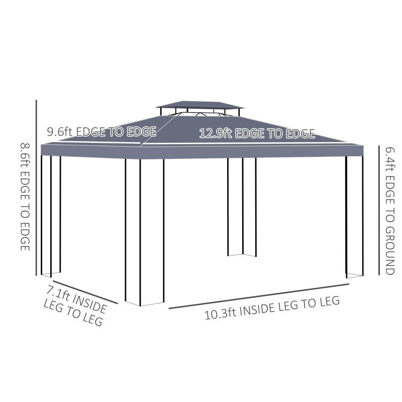 13' X 10' Patio Gazebo Outdoor Canopy Shelter w/ Double Vented Roof Grey - My Shaded Yard