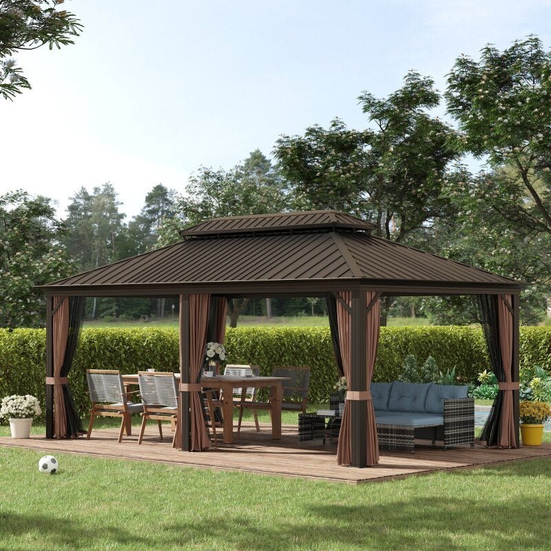 Hardtop Gazebo with Aluminum Frame, Permanent Metal Roof Gazebo Canopy ...