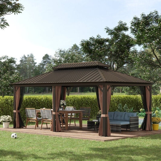 20'X12' Hardtop Gazebo with Aluminum Frame, Permanent Metal Roof Gazebo Canopy with Curtains and Netting - My Shaded Yard