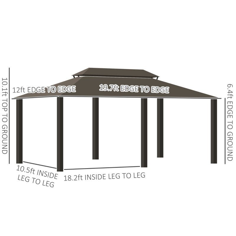 20'X12' Hardtop Gazebo with Aluminum Frame, Permanent Metal Roof Gazebo Canopy with Curtains and Netting - My Shaded Yard