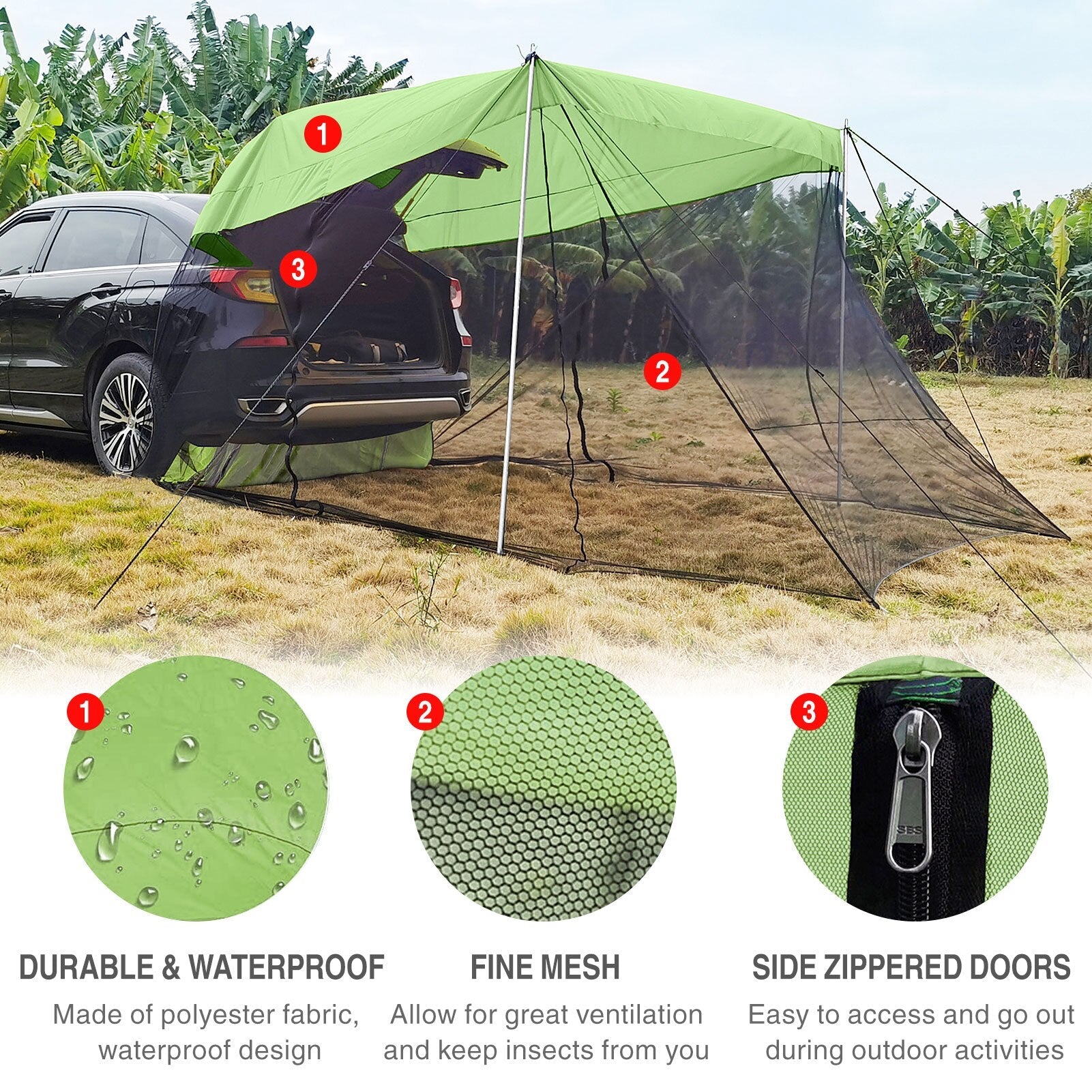 Car Side Canopy, Outdoor Camping Vehicle Screen, Large Waterproof Sunshade - My Shaded Yard